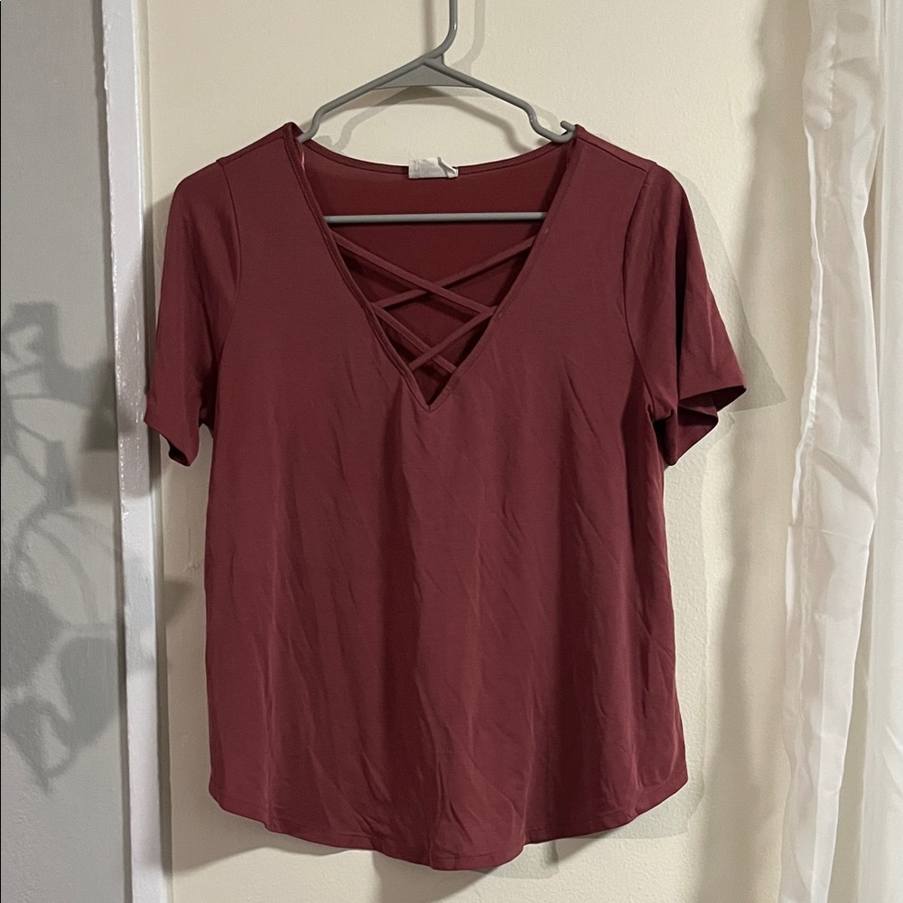 Sienna Sky Burgundy V-Neck Crisscross Top